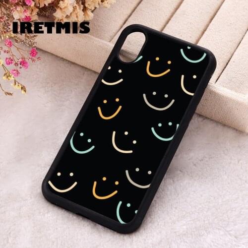 Iretmis 5 5S SE 2020 Phone Cover Case for iPhone 6 6S 7 8 Plus X Xs XR 11 12 Mini Pro Max Rubber Silicone Smiley Faces Black