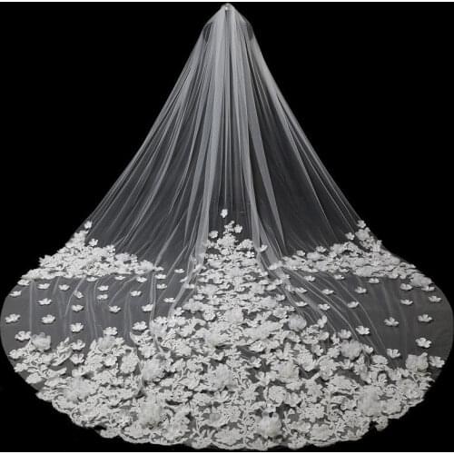 2019 Cathedral Length Wedding Veil With Comb 3D Floral Appliques Bridal Veils Accessories