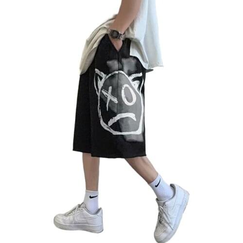 Summer Capris mens fashion brand ins super fire dark Harajuku style graffiti letter printing loose casual pants fashion