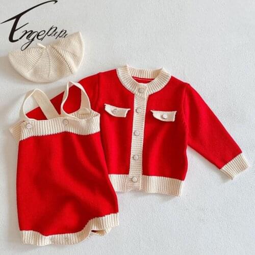 Engepapa Knitted Cardigan Sweater+Rompers Infant Baby Girls Clothing Suit Spring Autumn Toddler Baby Girls Knitting Clothes Set