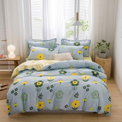 Blue Flowers Modern Comforter Bedding Set Cartoon Luxury Fashion Adult Kids King Queen Twin Size Bed Linen Duvet Cover Set Gift