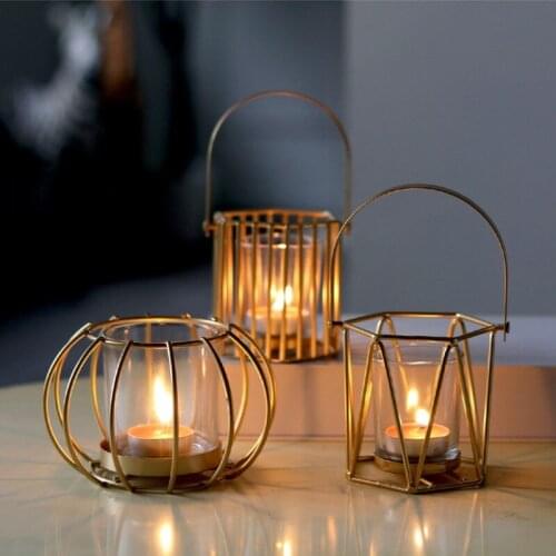 Creative iron Hollow candle cup gold light luxury set pumpkin lamp candlestick Living room Home Decoration wedding Romantic