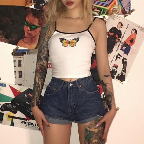 Cute butterfly printing cotton crop top women summer Casual white camiseta mujer 2021 ladies tank tops Street casual tees