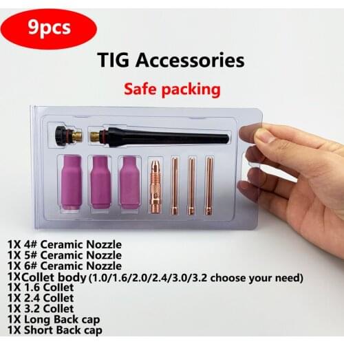 9pcs Argon tig welding torch consumable argon arc accessories tig kits for SR WP 17 18 26