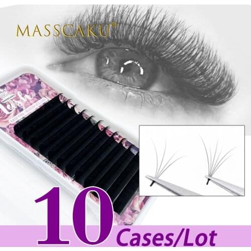 MASSCAKU 10case/lot Custom private label lashes easy fanning volume mega eyelashes extension supplies make up blooming fans lash