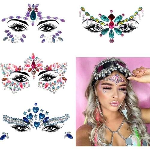 New 3D Pearl Crystal Sticker Music Festival Shiny Face Decoration Party Fashion Acrylic Drill Sticker Temporary Tattoo Stickers