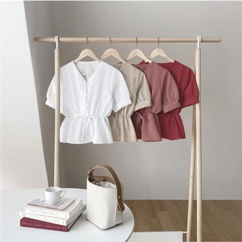 New spring Vintage RED Shirt female Oversize Tops Women short sleeve Girls Blouse Summer New Women Blouses femme Blusas