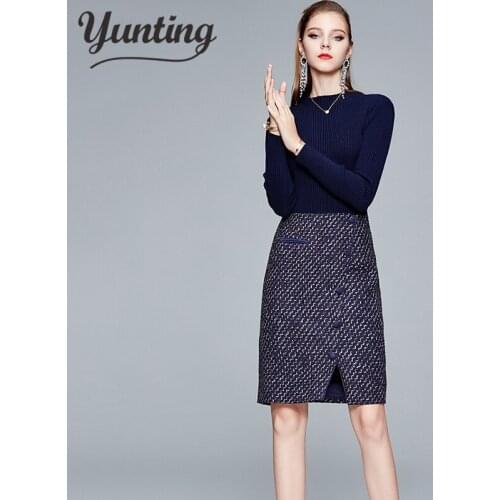 2021 New Winter Elastic Knitted Dresses Women Sweater Dress Fashion Slim Work Office Vestidos