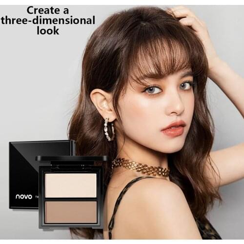 Novo 2 Colors Highlight Contour Bronzer Makeup Shading Highlighter Powder Palette Brighten Glow Illuminator Facial Cosmetics