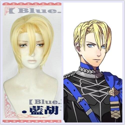 New Fire Emblem ThreeHouses Wig Cosplay Dimitri Alexandre Bladud Short Blonde Golden Straight Cosplay Hair Halloween Role Play