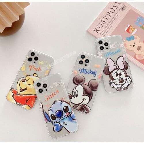 Original Disney Mickey Phone Cases Winnie Stitch Phone Cover for IPhone 7 8 Plus SE2 X XS Max XR 11 Pro Max Anti-drop Soft Shell