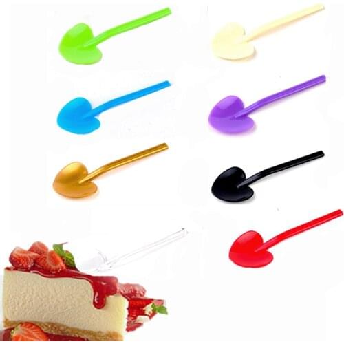 Plastic Spoon Disposable Scoop Ice-cream Spoon Colorful Heart Shape Food Grade PS Yogurt Scoop Mini Cake Dessert Shovel 100pcs