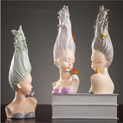 Nordic Long Hair Goddess Plaster Resin Ornaments Home Livingroom Bedroom Furnishing Crafts TV Cabinet Figurines Decoration Art