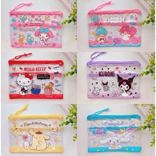 Sanrio Hello Kitty Cartoon Mesh File Bag A5 Double-layer Bill Invoice Storage Bag Melody Information Bag card holder coin purse