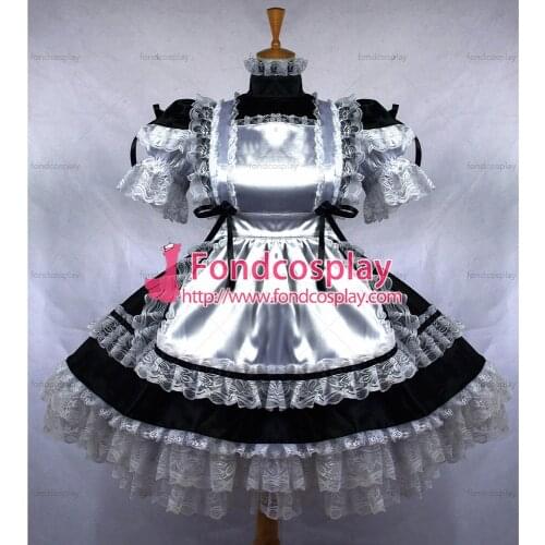 Sexy Sissy Maid Satin Dress Lockable Uniform Cosplay Costume Custom-made[G664]