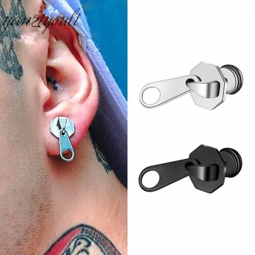 Fashion Personality Cool Male Zipper Stud Earrings for Women Punk Rock Style Earring Men Unique Funny Party Halloween Jewelry