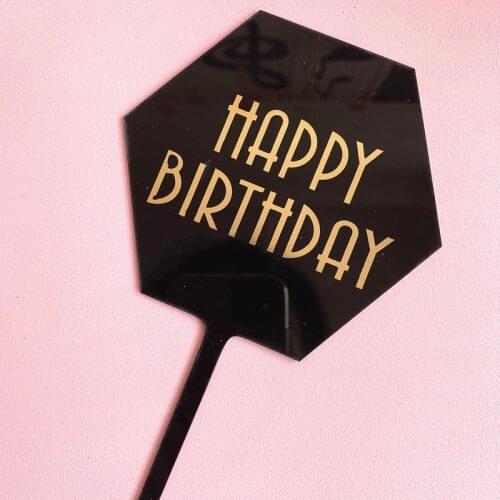 Hexagon Acrylic Happy Birthday Cake Topper Gold Foil Frame Cupcake Topper For Kids Birthday Party Cake Decorations Baby Shower