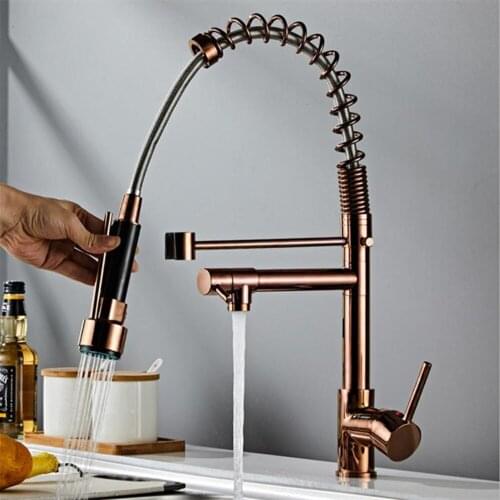 Rose Gold Spring Pull Down Kitchen Sink Faucet 2 Functions Stream Spray Faucets Crane Black Hot Cold Water Mixer Kitchen Taps