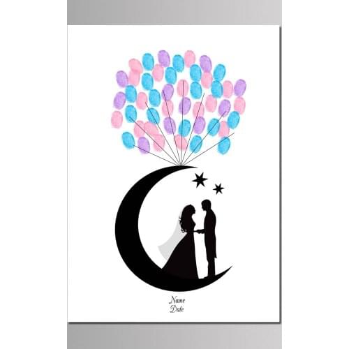 Wedding Party Favor 50x70cm Multi Size Moon Couple DIY Canvas Painting Fingerprint Guest Signature Book Lover Anniversary Gift
