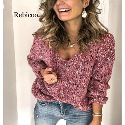 Winter Sweater Women Kniited Chunky Warm Sweater Cashmere Fashion Jumper Black Pullover Fluffy Korean Casual V-neck Sweaters