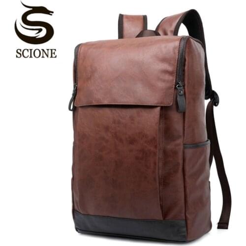 Vintage Men PU Leather Backpack Mens Waterproof Backpack Male College School Students Shoulder Bag Travel Rucksack bag pack