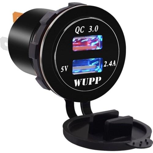 Dual USB Charger Socket Power Outlet Mobile Phone Quick Charge 3.0 & 2.4A Port for Car Boat Marine Rv