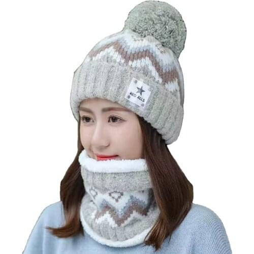 Womens Knitted Hat Scarf Caps Neck Warmer Winter Hats For Men Women Skullies Beanies Warm Fleece Cap 5 Colors