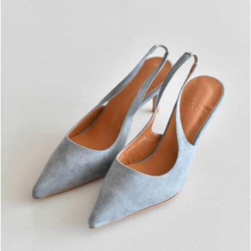 2021 Summer Women Shoes Brand Sandals For Girl Back Tick High Heels Point Toe Casual Female Sandals Flock Thin Heels Black Shoes