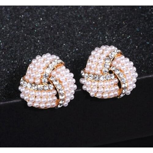 2017 Fashion Triangle Simulated Pearl Earrings For Women Clip Rhinestone Earrings Statement Wedding Jewelry Accessories JZ004