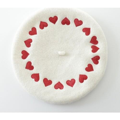 New love letter embroidery wool beret ladies fashion woolen hat winter berets for women
