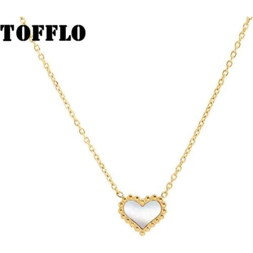 TOFFLO Stainless Steel Simple Peach Heart White Seashell Pendant Necklace Female Clavicle Chain Popular Jewelry BSP790