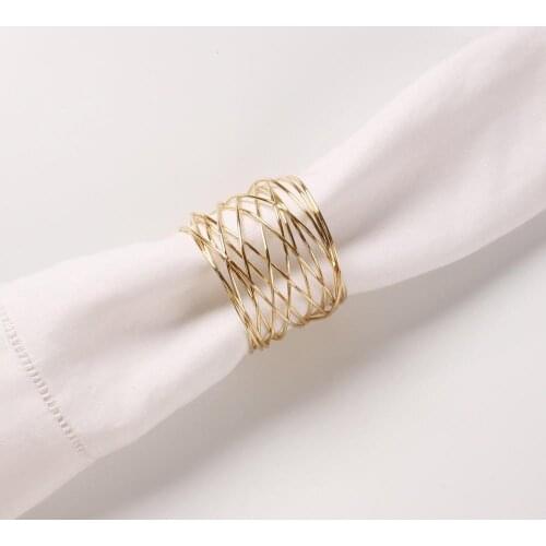 1pc High Quality Wide Round Gold Silver Wire Mesh Napkin Buckle Metal Wire Cross Hollow Napkin Holder For Table Decoration Hotel