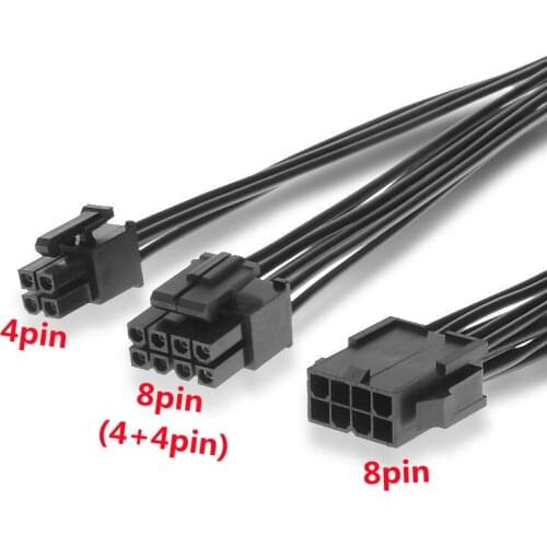 20cm CPU 8Pin To 8 4pin Power Supply Extension Cable Cord Lead Sleeve Black