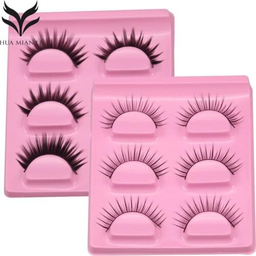 3 Pairs False Eyelashes 2 Styles Natural Black Terrier Fake Eyelashes Dense Sparse Paragraph Makeup Eyelashes Set
