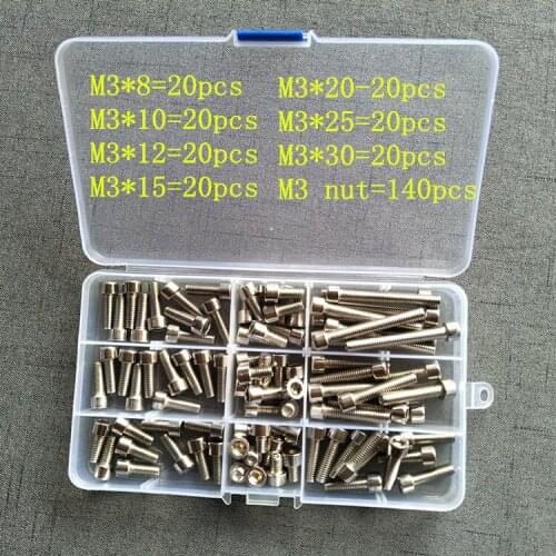 Stainless steel 304 M3 * 8-30 cup head hex socket screw with nut combination suit 300 PCS set screw combination