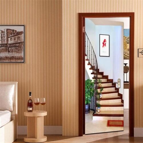 3D Staircase Door Sticker Creative Art PVC Self-adhesive Bedroom Living Room Wall Decor Door Stickers Mural Wallpaper Waterproof
