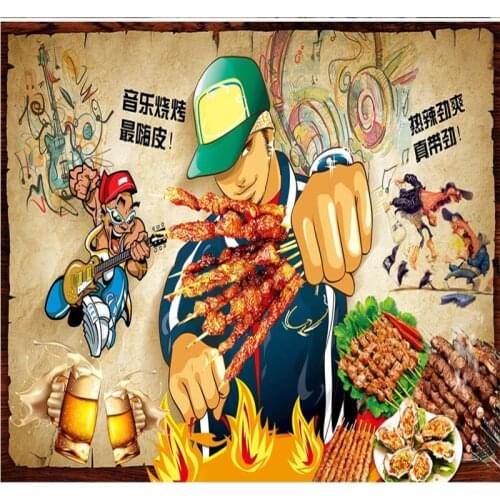 Custom 3D wallpaper mural retro nostalgic music barbecue string restaurant interior decoration painting