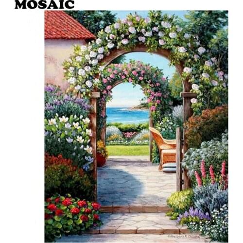 Diamond embroidery garden flowers painting diamond cross stitch door full square resin Diy Diamond painting kitchen Decoration