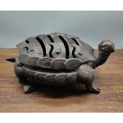 Archaize Copper Pure copper open cover longevity tortoise Statue ornament red copper tortoise incense burner sandalwood incense