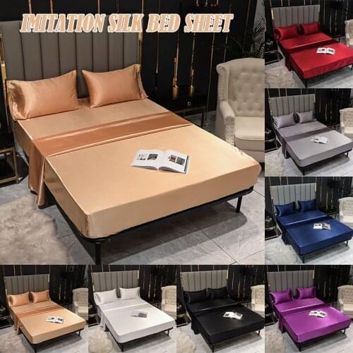 Satin Silk Fitted Sheet High-End Solid Color Mattress Cover Elastic Band Bed Sheet with four corners and elastic band sheets