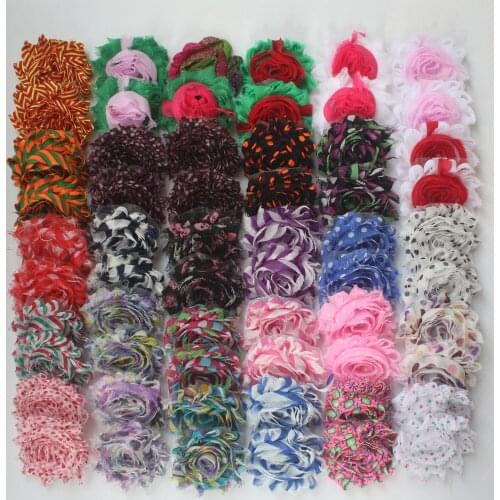 Free ePacket 50y 2.5" print chiffon flowers for girls hair accessories,headband flowers for kids,shabby rose trim