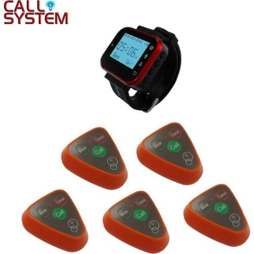5pcs 3-buttons with 1 hand watch receiver Waiter Call Button System Wireless Equipment
