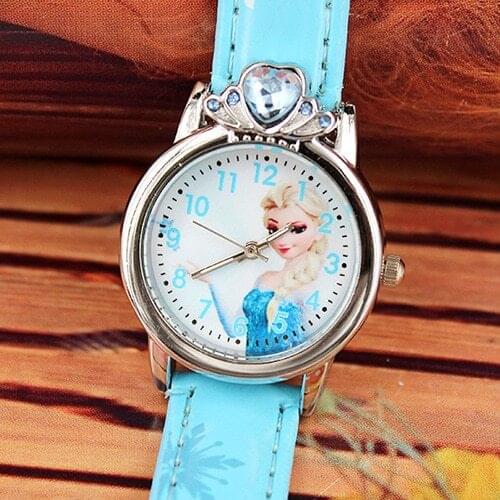 Disney Cartoons Frozen Princess Aisha Princess Sophia Childrens leather watch girl Crown Diamond Quartz watch Student watch