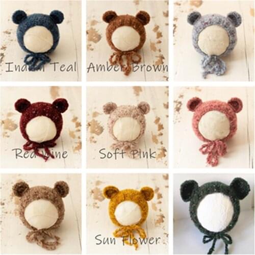 Dvotinst Newborn Photography Props for Baby Knitted Crochet Cute Ears Bonnet Hat Fotografia Accessories Studio Shoot Photo Props