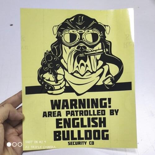 FD536A Die Cut 3D Warning English Bull Dog With Gun Funny Car Decals Stickers Reflective Window Wall Sunscreen Bumper Auto Door