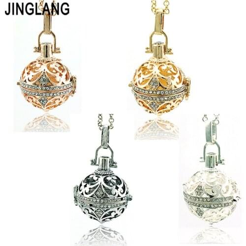 JINGLANG Fashion Pendants Necklace Baby Chime Music Ball 4 Color Rhinestone Circle Angel Statement Necklace For Women Jewelry