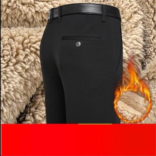 Quality gold Cashmere Trousers Men middle-aged Winter Plus Velvet Thick Warm mens Corduroy Pants loose straight pants