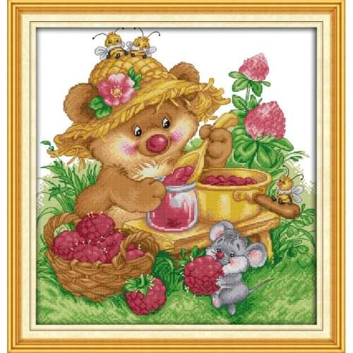 Joy Sunday Hot Sale Cute Squirrel Make Any Jam Handmade Embroidery Cross Stitch Diy Needlework Set Cute Cartoon Baby Room Decor