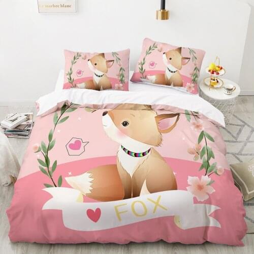 Comforter bedding sets duvet cover set bed linen 2 sp For Kids Baby Cartoon Bedding For home Pink fox Lovely Bed Set 140x200