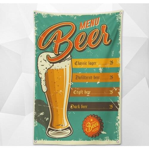 MENU BEER Nostalgic Retro Hanging Cloth Wall Chart Vintage Beer Day Poster Wallpaper Banner Flag for Beerfest Parties Decoration